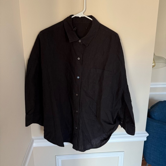 jenni kayne Black Linen Front Pocket Boxy Relaxed Fit Logan Blouse Size Large - Picture 2 of 13